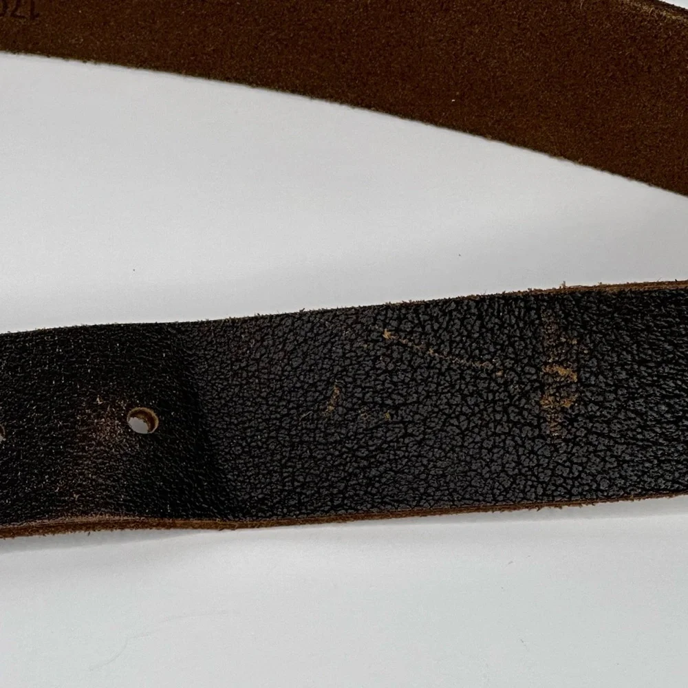 Brown Leather Belt Brass Buckle Unisex‎ Sz M